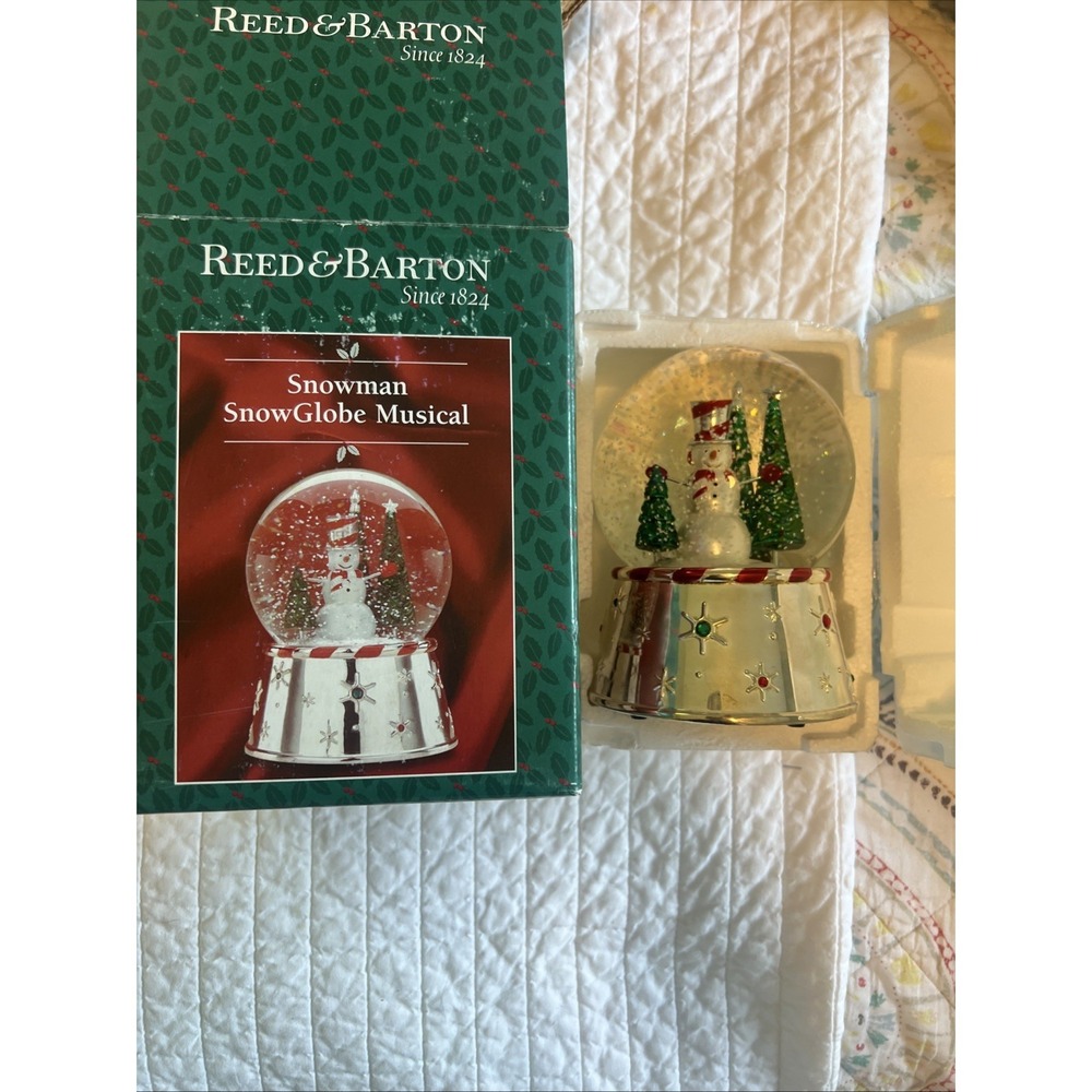 Reed & Barton Snowman Musical Snow Globe Let It Snow Christmas Trees 6in 2005